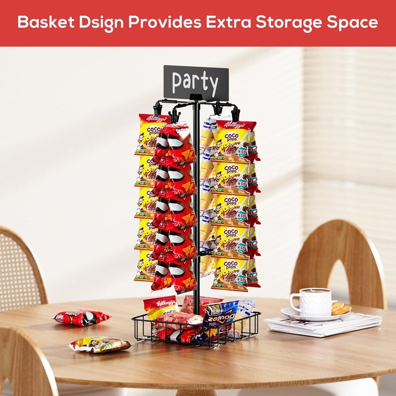 TJMOREE Chip Rack Display Stand, Chip Bag Holder for Party 360° Rotating 48 Clips Countertop Snack Hanger, Snack Retail Display Rack - Image 4
